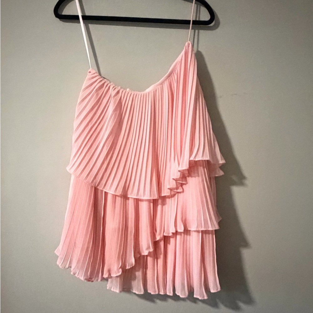 NBD. Pleated Pink Ruffle Top one shoulder